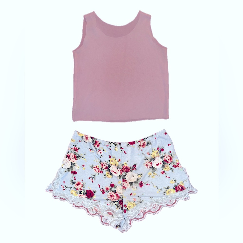 Floral Lace Trim Sleepwear Shorts with Chiffon Top included - Picture 2 of 9